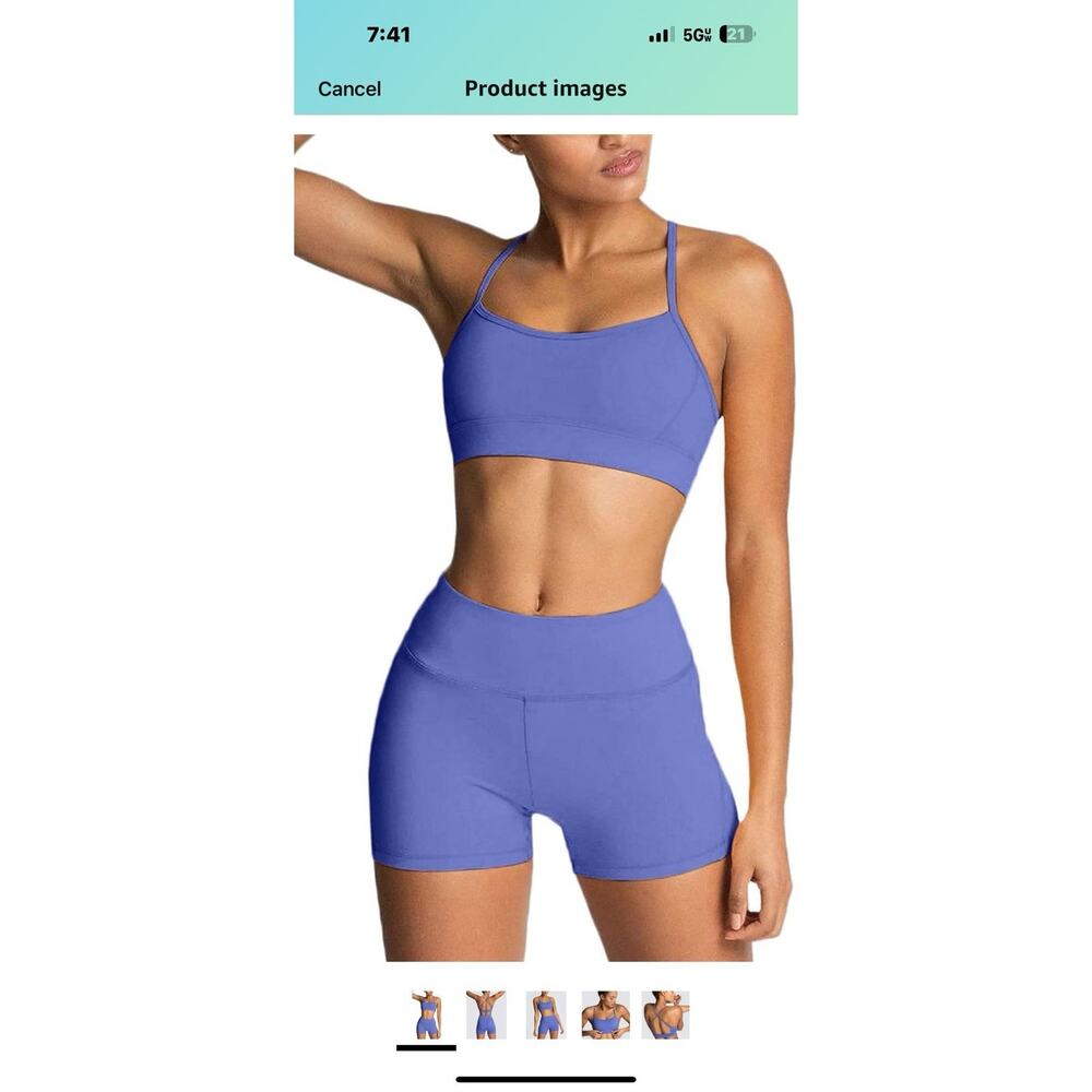 Women'S Workout Sets 2 Piece Yoga Outfits High Waisted Biker Shorts and Cross Ba